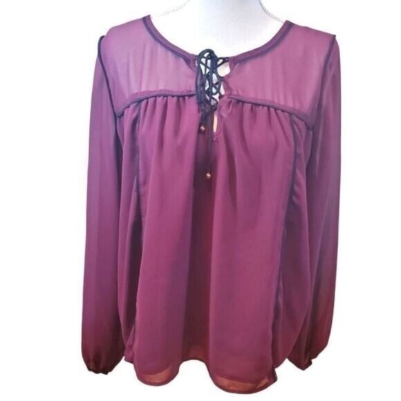 Abercrombie & Fitch‎ Blouse Flowy Feminine Top Wine Color Womens Medium EUC - Picture 1 of 8